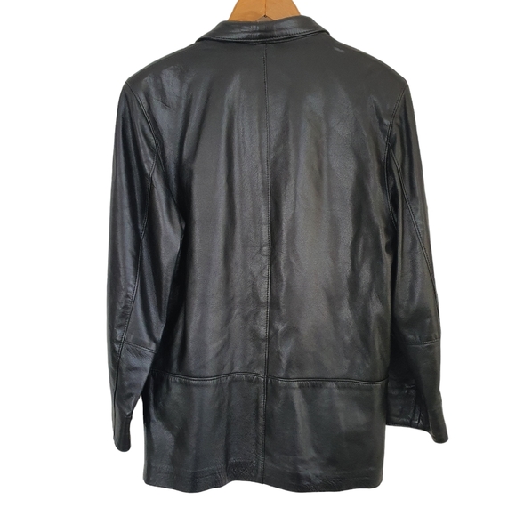 Vera Pelle Stellato Vintage Black Leather Jacket Size 48 Medium Single Breasted - Picture 7 of 14